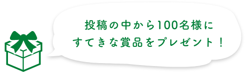 
            投稿の中から100名様に
            すてきな賞品をプレゼント！
          