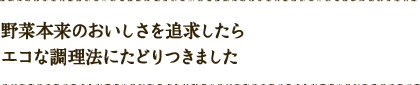 野菜本来のおいしさを追求したらエコな調理法にたどりつきました