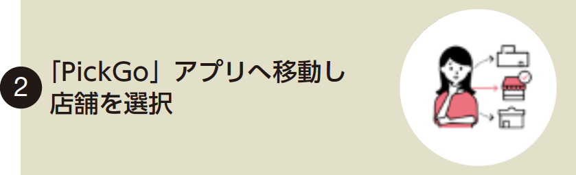 2 「PickGo」アプリへ移動し店舗を選択