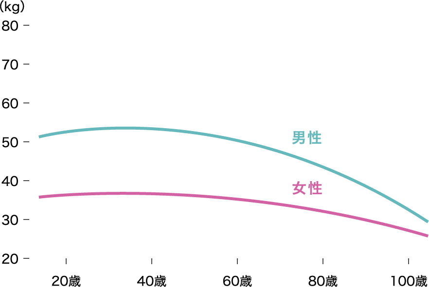 年代別筋肉量の比較 全身筋肉量