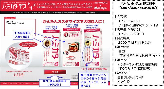好きな写真やメッセージが入った「ノ・ミカタ」を簡単に作れる 〜インターネットによるオリジナルデザインサービス「ノ・ミカタ  デコ」２００９年１２月１１日（金）サイトオープン