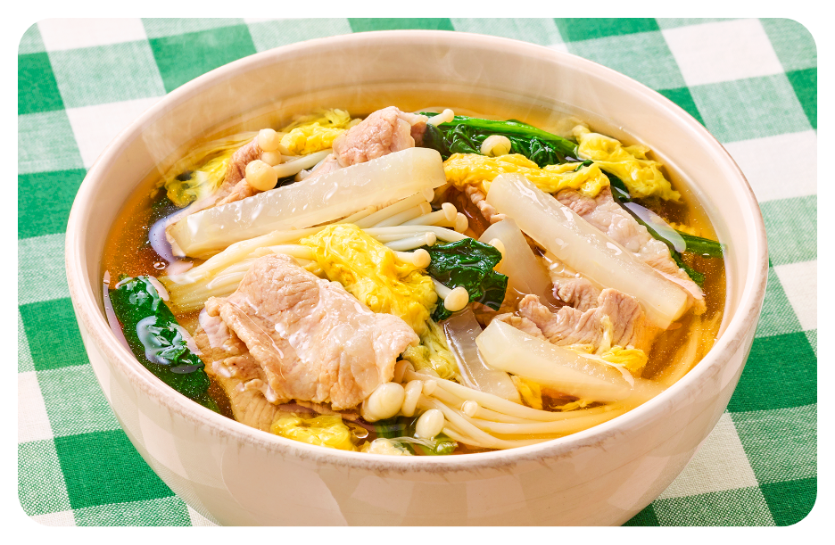 豚コマと大根のかきたままんぷくスープ