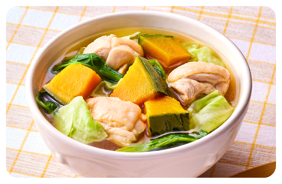 鶏ももとかぼちゃのかぼちゃのホク甘まんぷくスープ