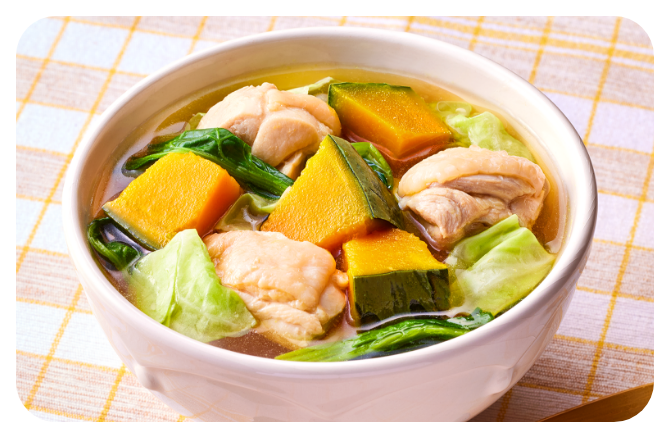 鶏ももとかぼちゃのかぼちゃのホク甘まんぷくスープ