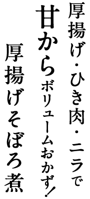 厚揚げ・ひき肉・ニラで甘からボリュームおかず！厚揚げ甘からそぼろ煮用