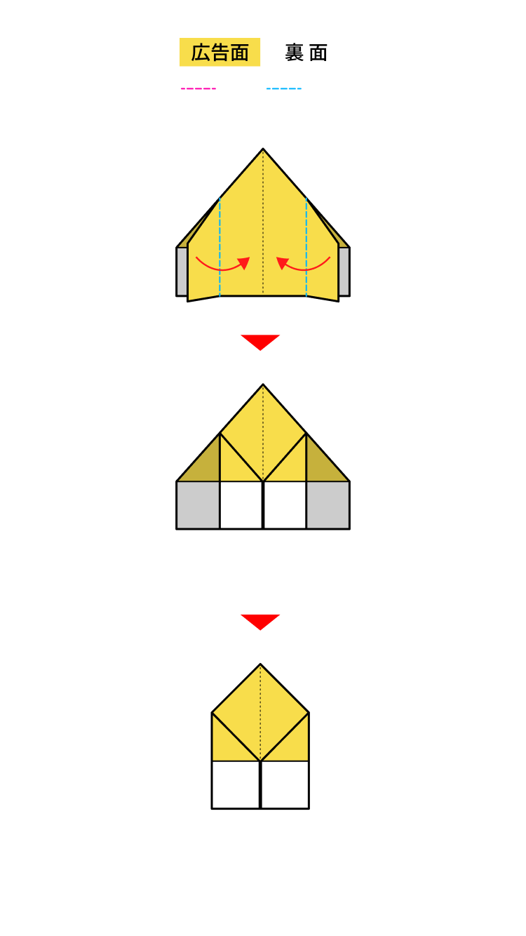 04 左右両端から中心線に合わせて折ります。反対側も同様に折ります。