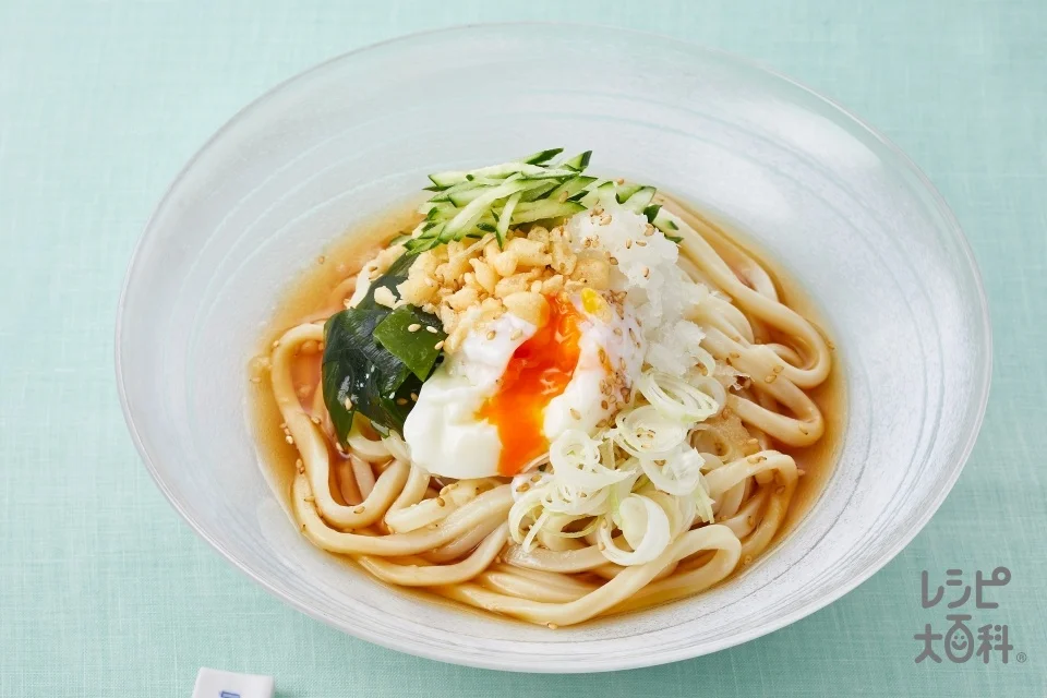 冷やしぶっかけうどんの盛り付け参考の料理写真です