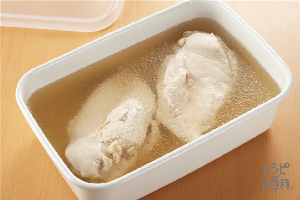 ゆでどりの盛り付け参考の料理写真です