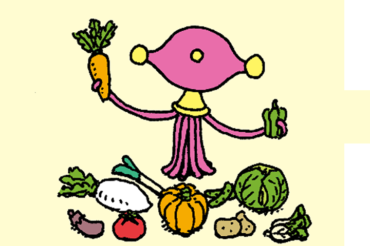 野菜を持つうちゅうじんのイラスト
