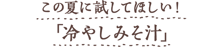 Chapter2 この夏に試してほしい「冷やしみそ汁」