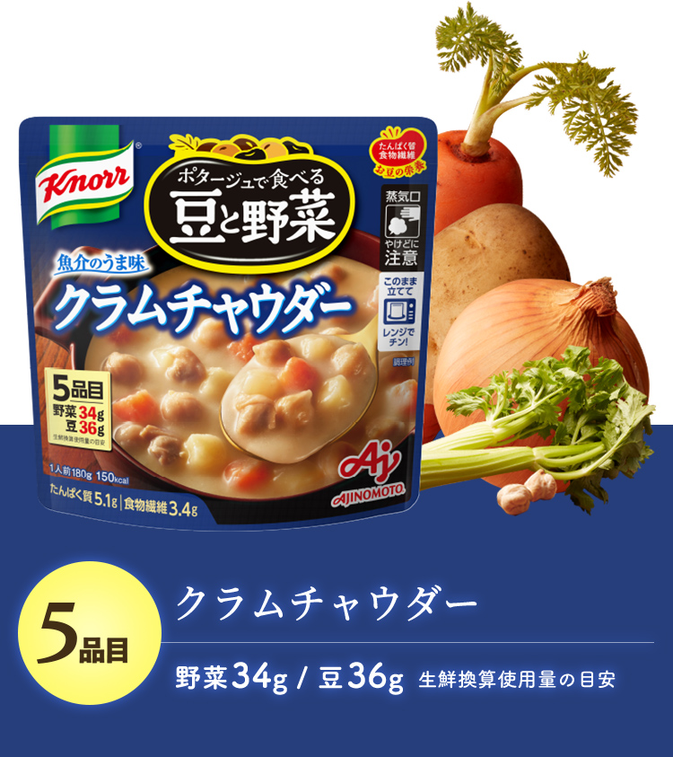 クラムチャウダー 野菜34g / 豆36g 生鮮換算使用量の目安