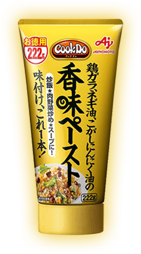 鶏ガラ、ネギ油、焦がしにんにく油の香味ペースト222gのパッケージ