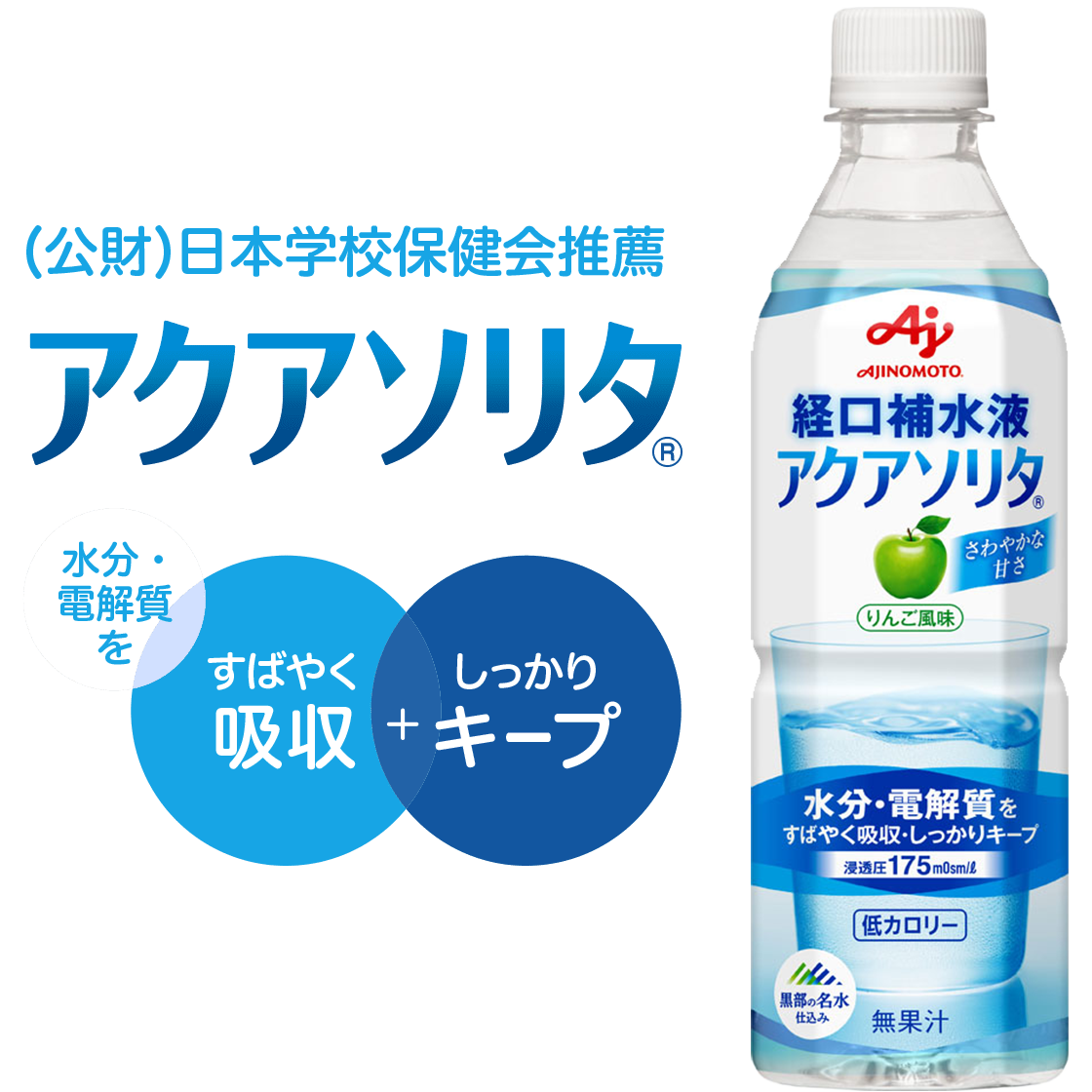 （公財）日本学校保健会推薦アクアソリタ 水分・電解質をすばやく吸収+しっかりキープ
