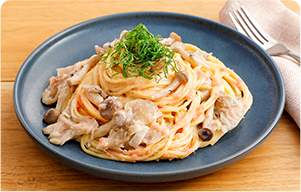 明太子ときのこのクリームパスタ