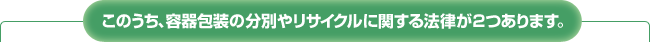 このうち、容器包装の分別やリサイクルに関する法律が2つあります。